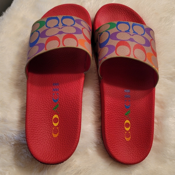 Coach Shoes Coach New York Signature Rainbow Pool Slides Womens